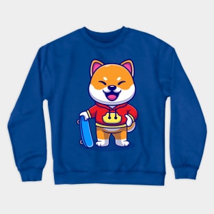 Cool Shiba Inu Dog With Skateboard Cartoon Crewneck Sweatshirt